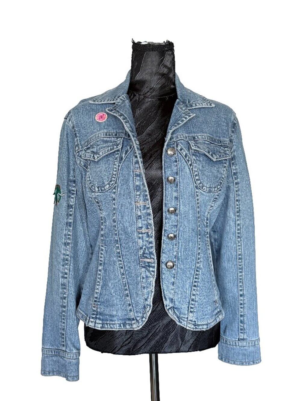 Reworked Dressbarn Denim Jacket with Sequined Tiger & Elephant Patches